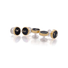 Natural Slate with Pyrite Inclusion Cufflinks and Tuxedo Stud Set in 22K Gold and Sterling Silver