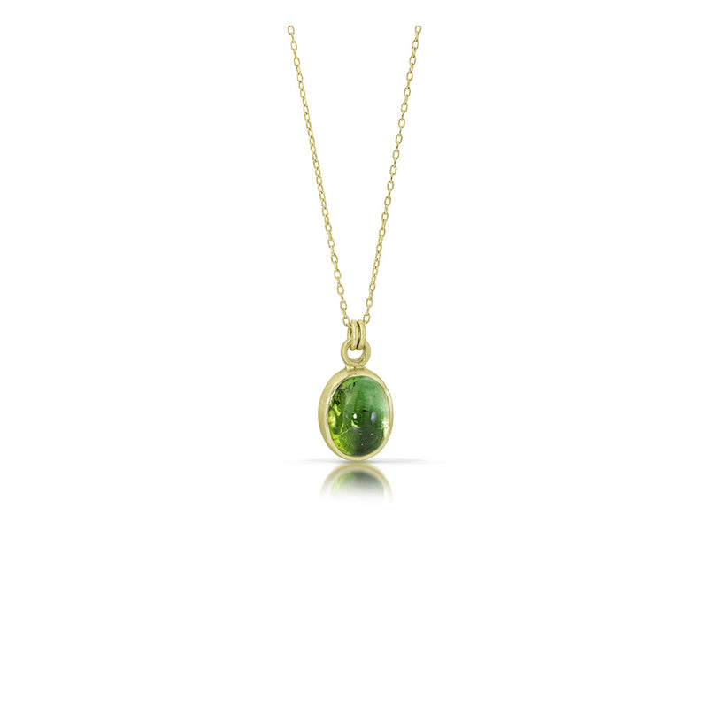 Green Tourmaline Cabochon Necklace in 14K Green Gold