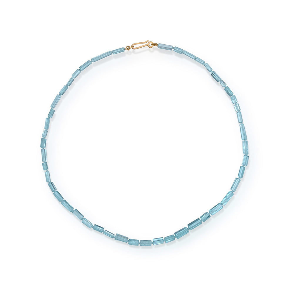 aquamarine crystal necklace with signature clasp.