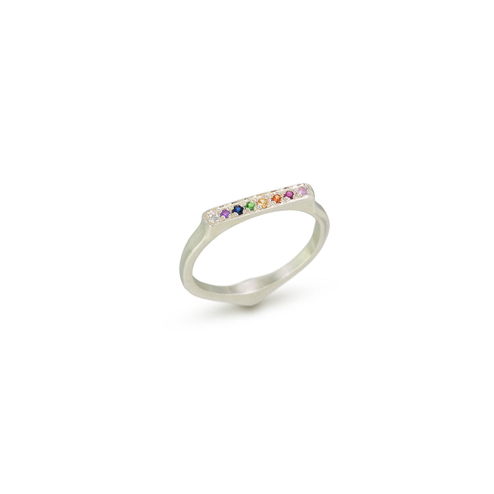 corazon stacking ring in sterling silver with multi-color stones