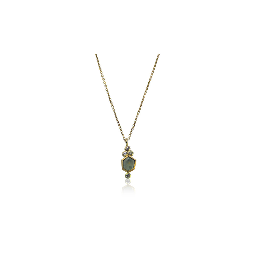Montana Sapphire Hex Necklace with Diamonds, 22K, 18K and Sterling Silver