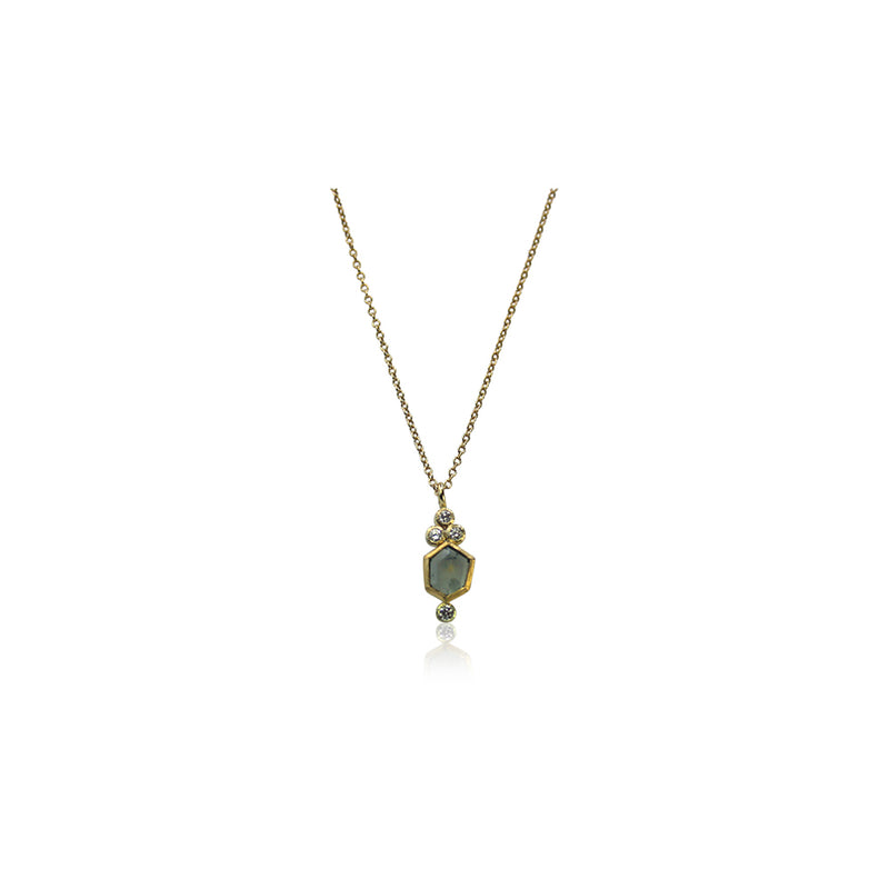 Montana Sapphire Hex Necklace with Diamonds, 22K, 18K and Sterling Silver