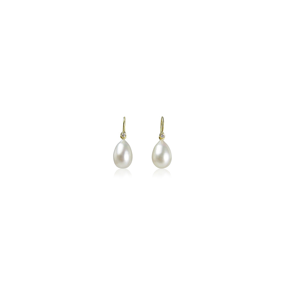 Pearl Drop French Wire Earrings with Diamonds in 18Ky Gold