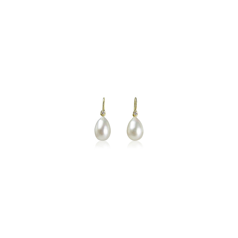 Pearl Drop French Wire Earrings with Diamonds in 18Ky Gold