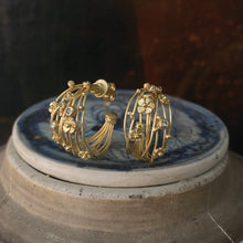 "Basket" Hoop Earrings in 18K Yellow Gold and Colored Diamonds