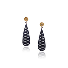 "Prelude" Teardrop Earrings with Black Diamonds in 18K Gold and Oxidized Sterling Silver