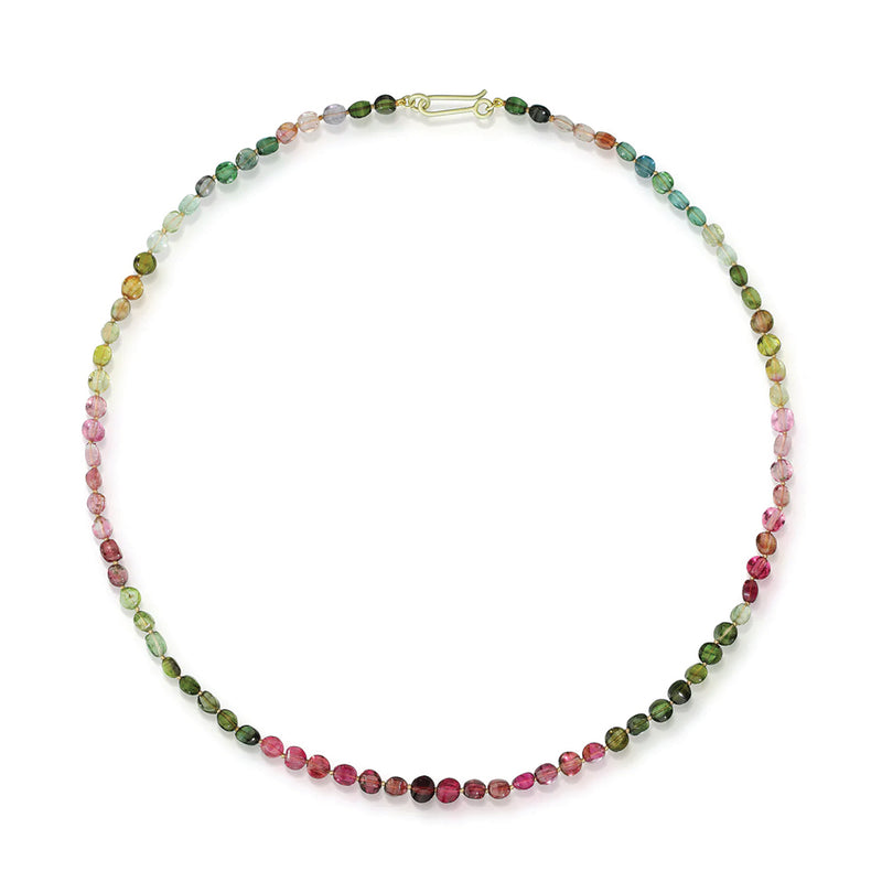 Tourmaline Multicolor Seed Necklace with 14K Green Gold Clasp