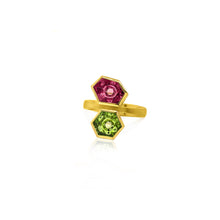 "Twins" ring with peridot and tourmaline