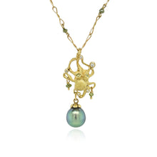 octopus pendant in 18k with Tahitian pearl and green and white diamonds
