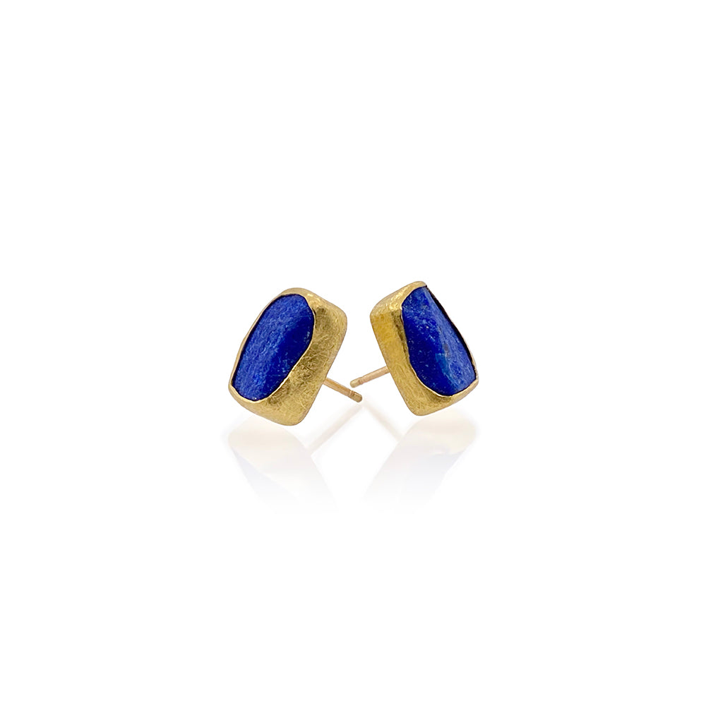 Hammered Lapis Stud Earrings