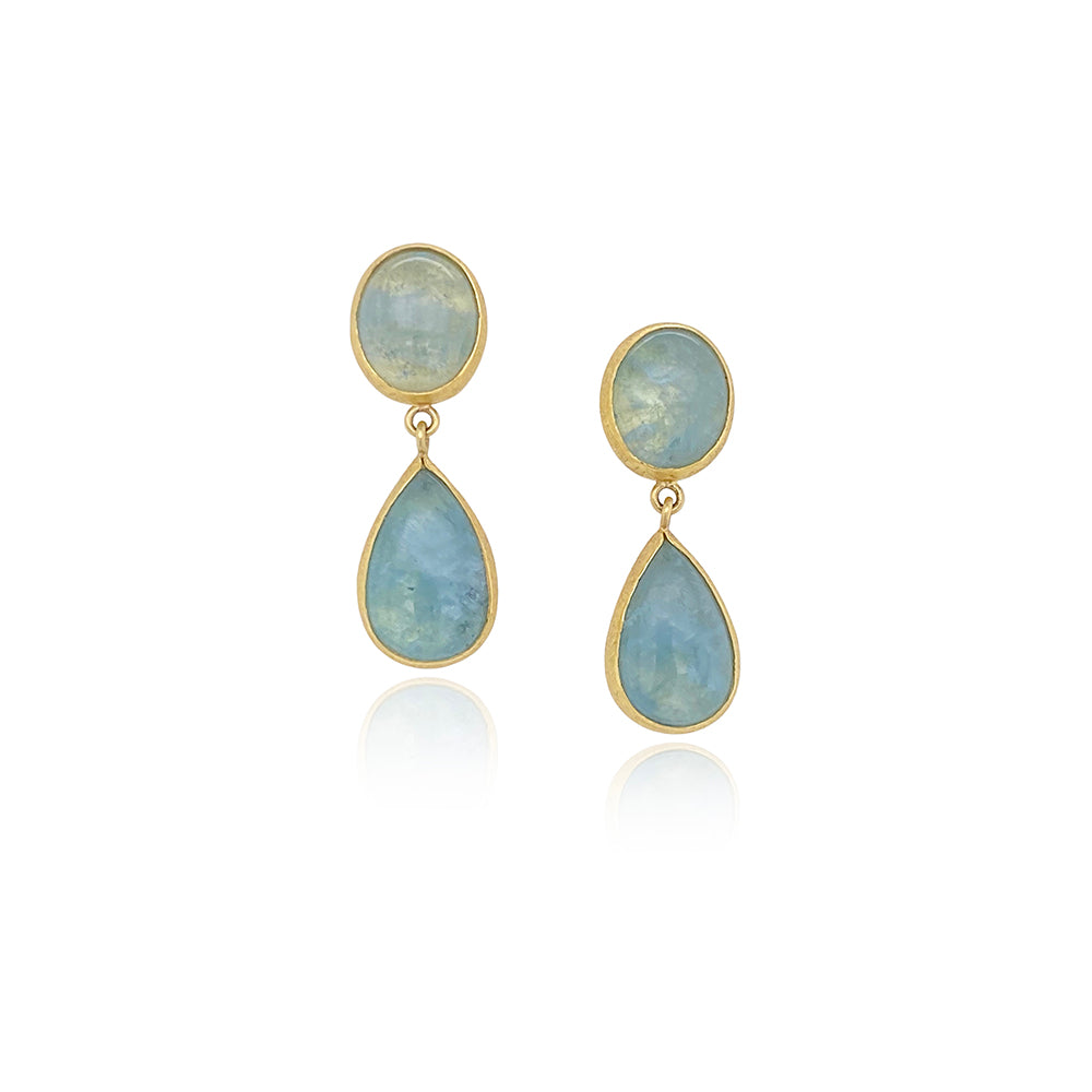 Double Aquamarine Cabochon Earrings