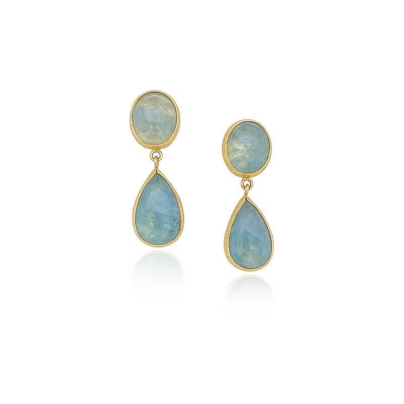 Double Aquamarine Cabochon Earrings