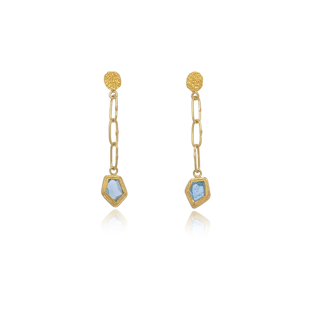 Free-Form Faceted Geometric Aquamarine Earrings