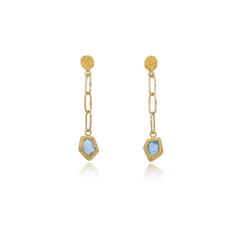 Free-Form Faceted Geometric Aquamarine Earrings