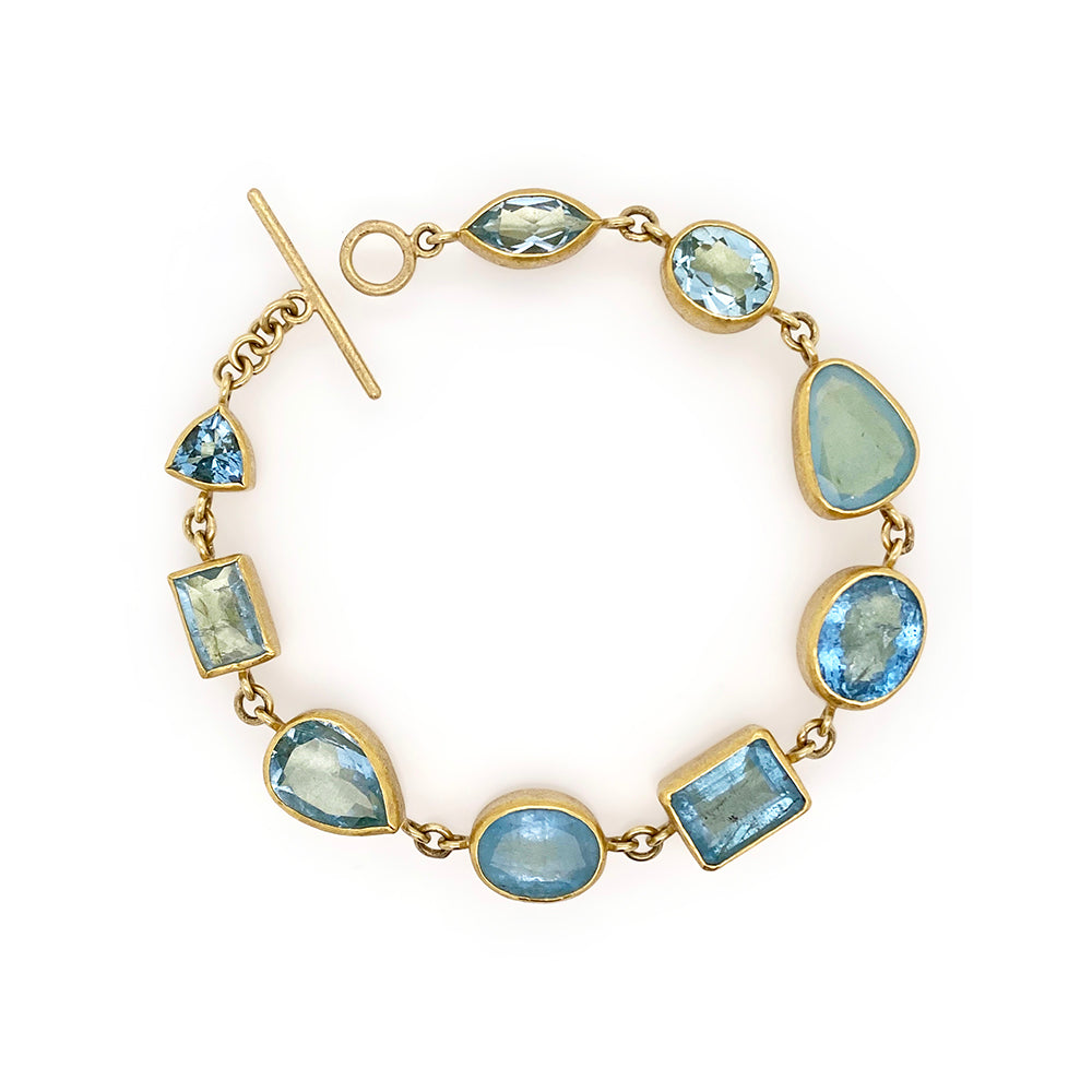 Mixed Faceted Aquamarine Bracelet in 22K and 18K Gold