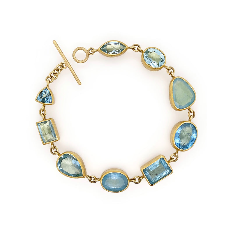 Mixed Faceted Aquamarine Bracelet in 22K and 18K Gold