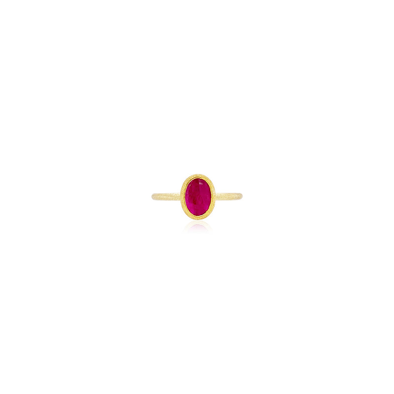 Oval Ruby Cabochon on Thin Wire Band in 22K/18K Gold