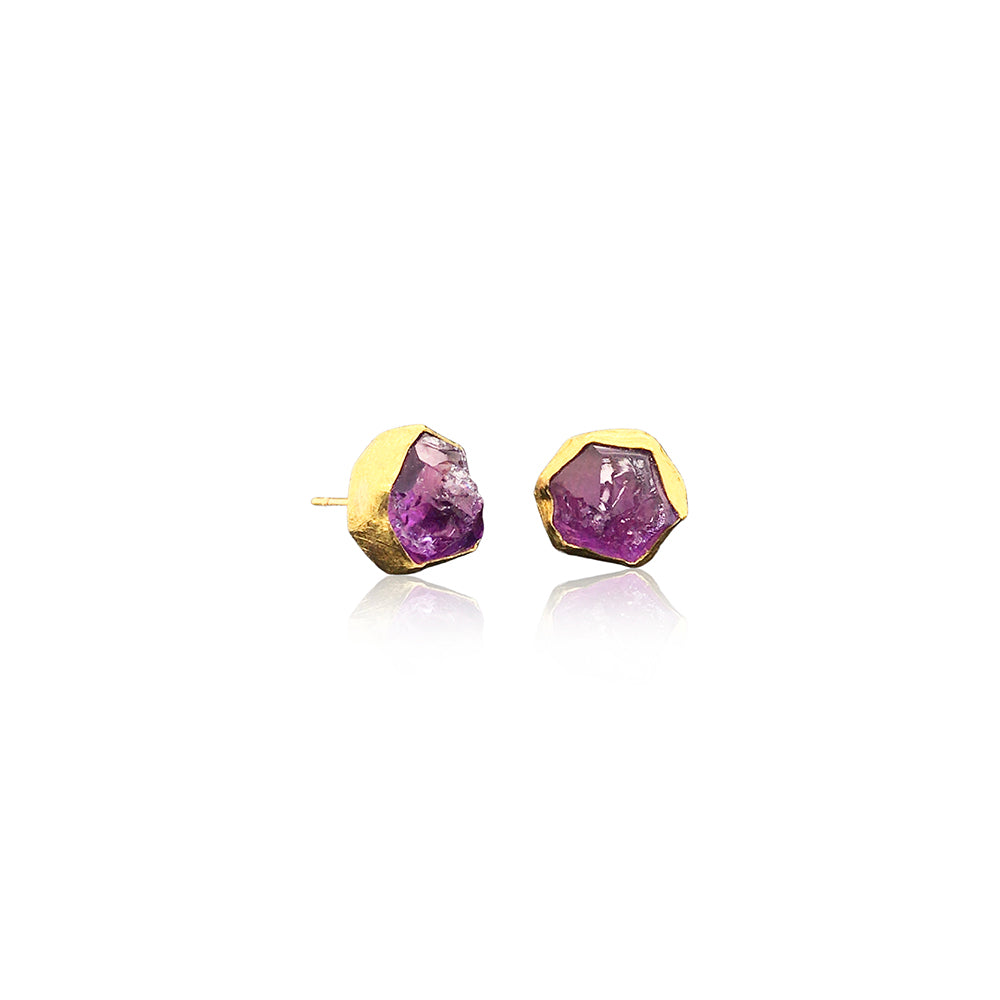 Natural Amethyst Crystal Earrings in 22K and 18K