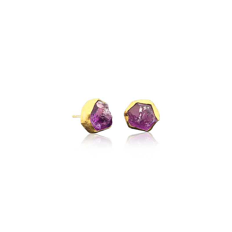 Natural Amethyst Crystal Earrings in 22K and 18K