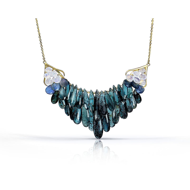 Plumage Collar in Rainbow Moonstone, Labradorite and Kyanite