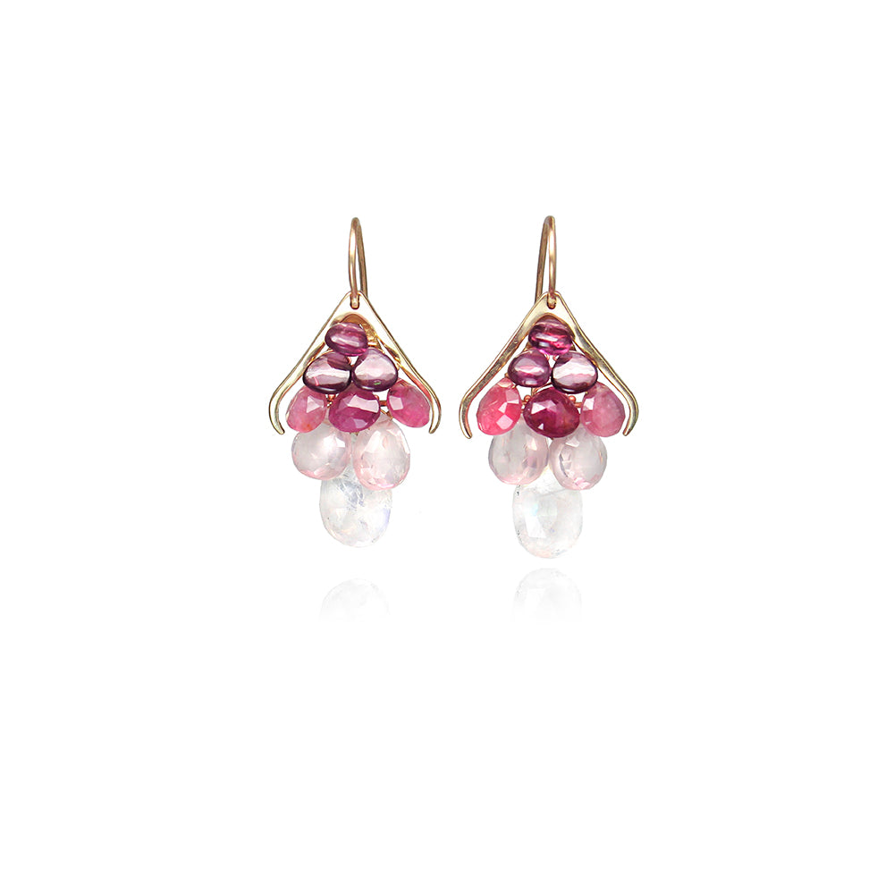 Small "Plumage" Earrings in Pinks and 14K