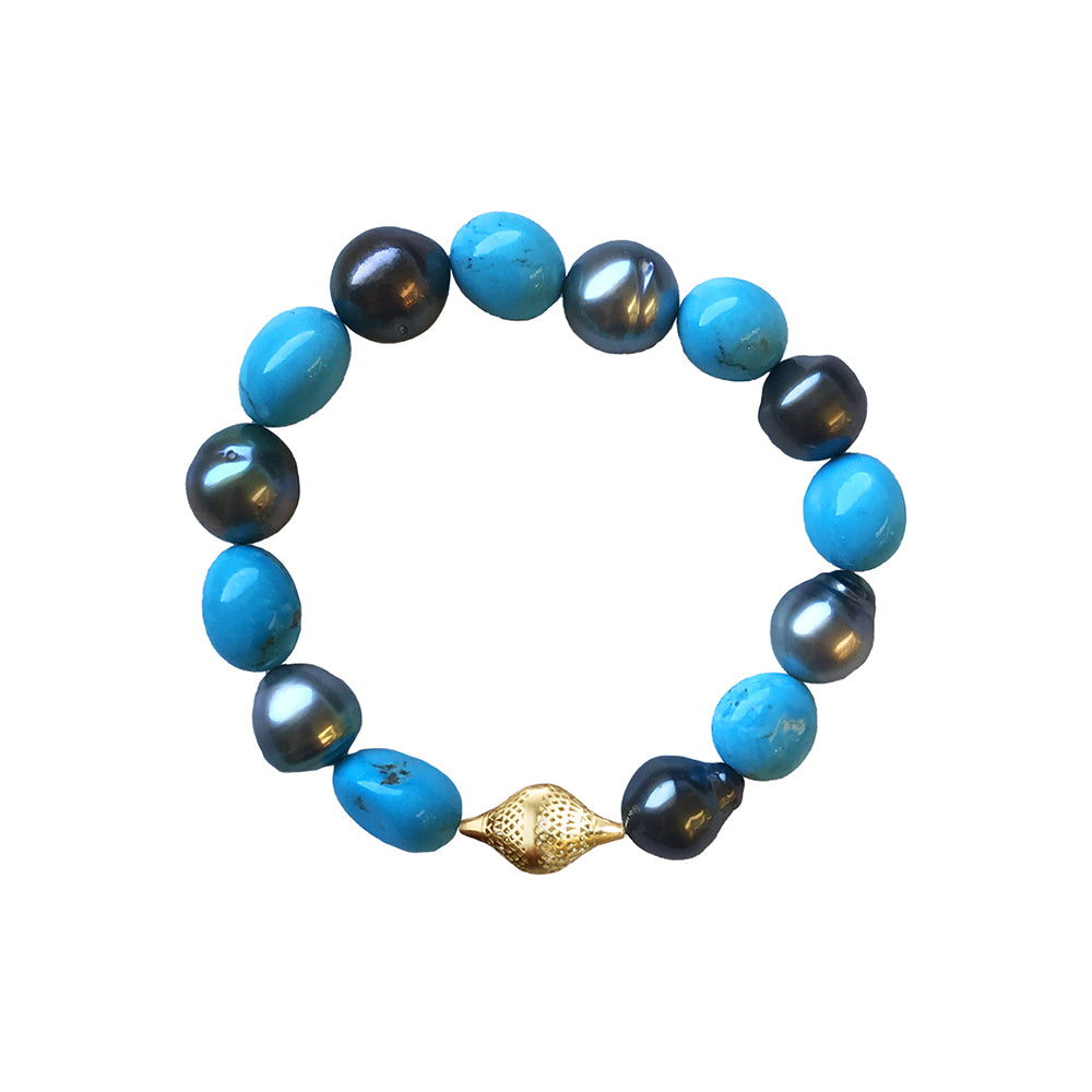 turqouise and tahitian pearl stretch bracelet