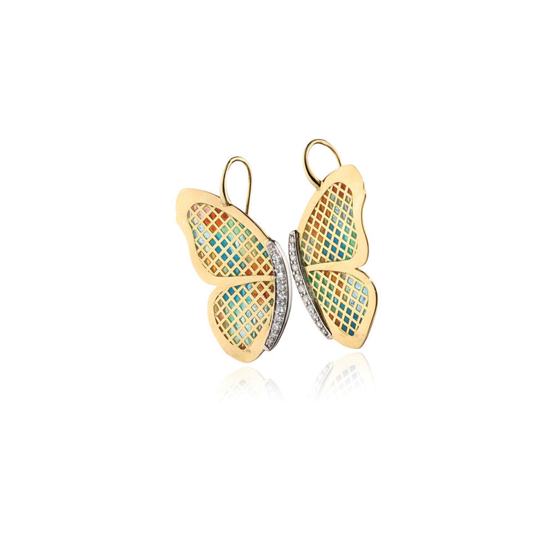Plique À Jour Enamel Butterfly Wing Earrings with Diamonds