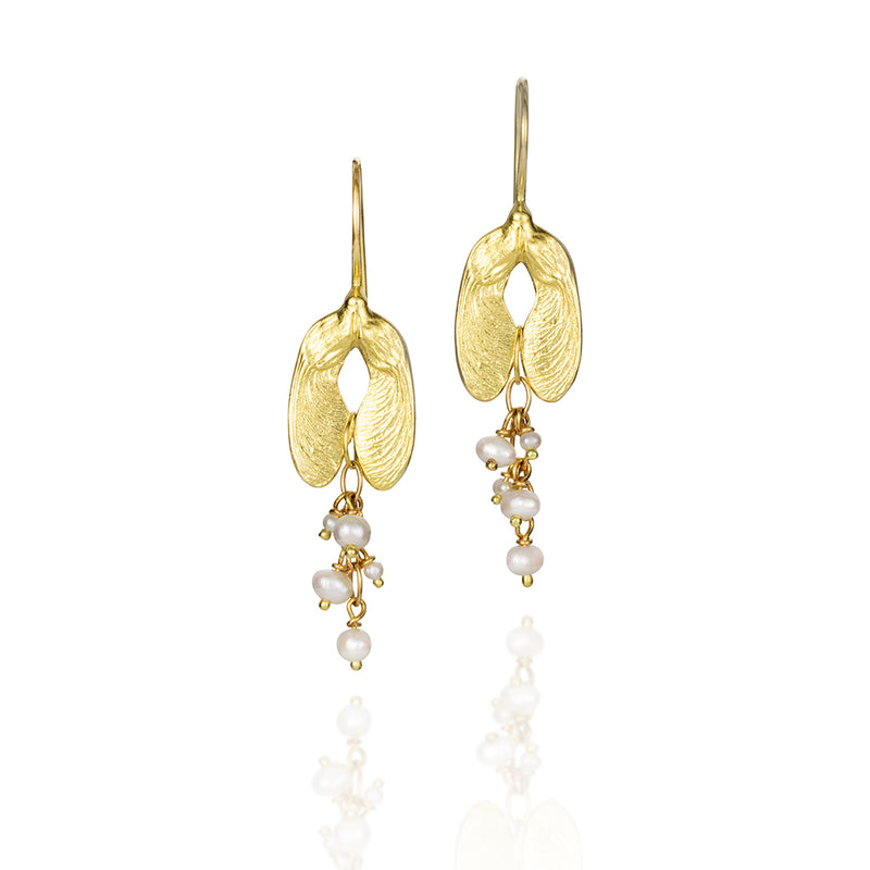 18K Gold Samaras with Seed Pearls