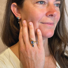 Blue Flash Moonstone, Sapphire and Diamond Ring