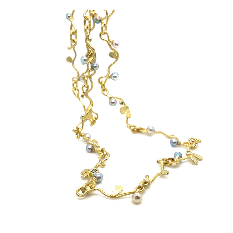 Segmented Necklace with Akoya Pearls and Colored Diamonds