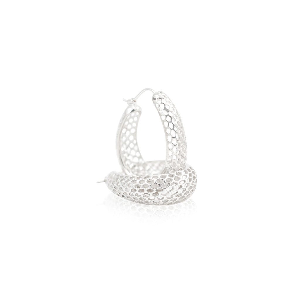 Small Oval Snakeskin Hoop Earrings in Sterling Silver