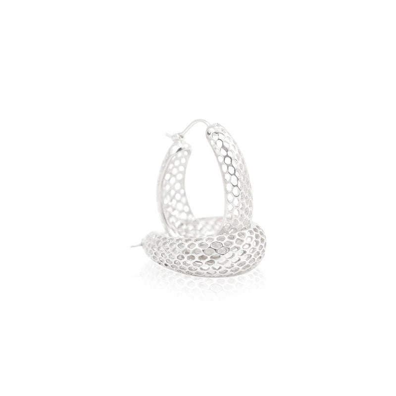 Small Oval Snakeskin Hoop Earrings in Sterling Silver