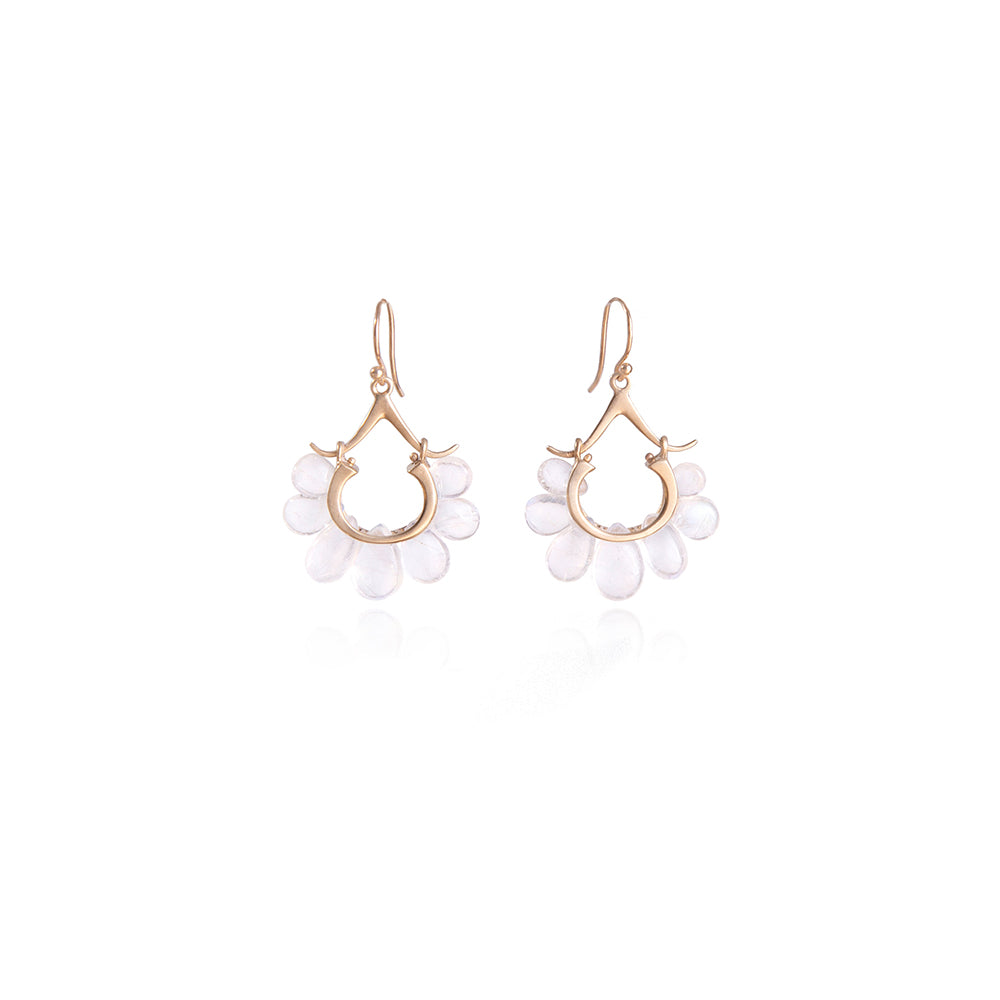 Small Peacock Earrings in 14K Gold and Rainbow Moonstone