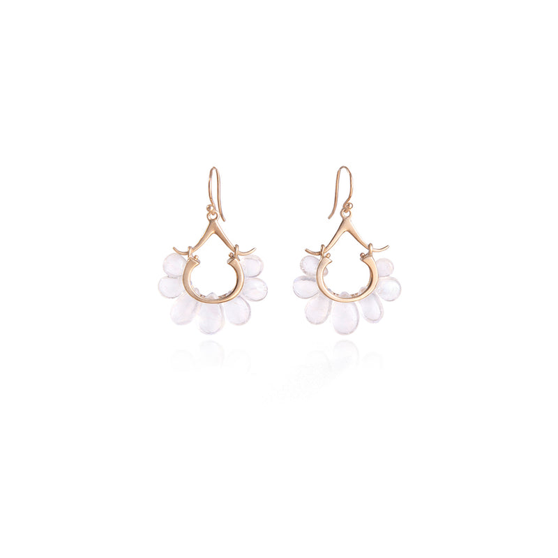 Small Peacock Earrings in 14K Gold and Rainbow Moonstone