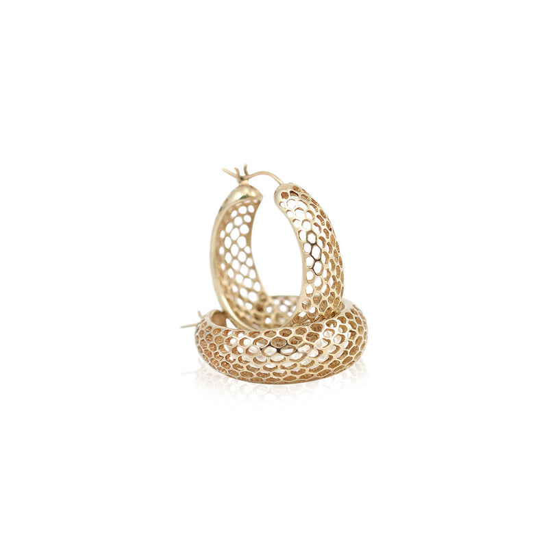 Small Round Snakeskin Hoop Earrings in 14K Yellow Gold