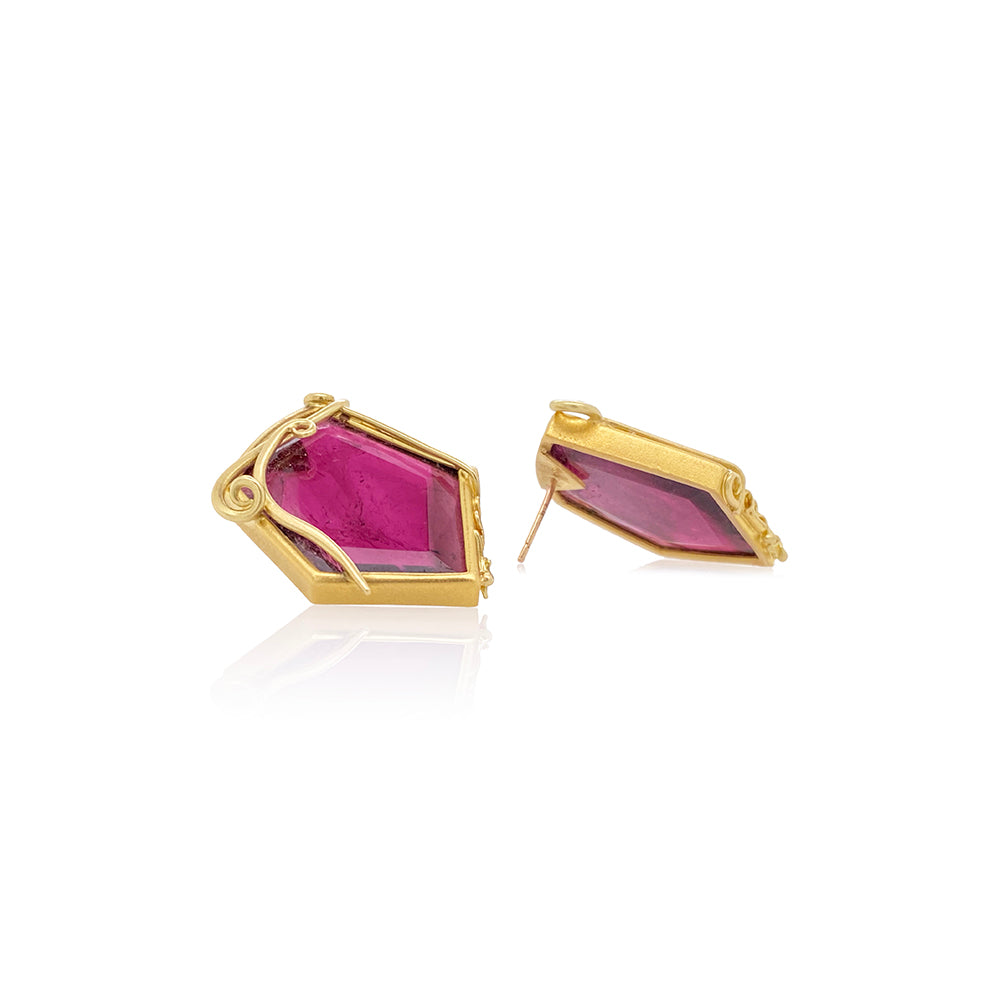 "Rosette" Earrings; Tourmaline Slices in 22K and 18K Gold