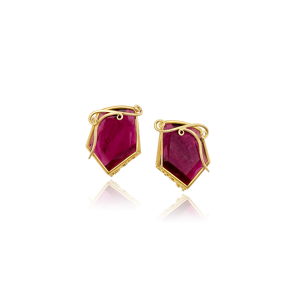 "Rosette" Earrings; Tourmaline Slices in 22K and 18K Gold