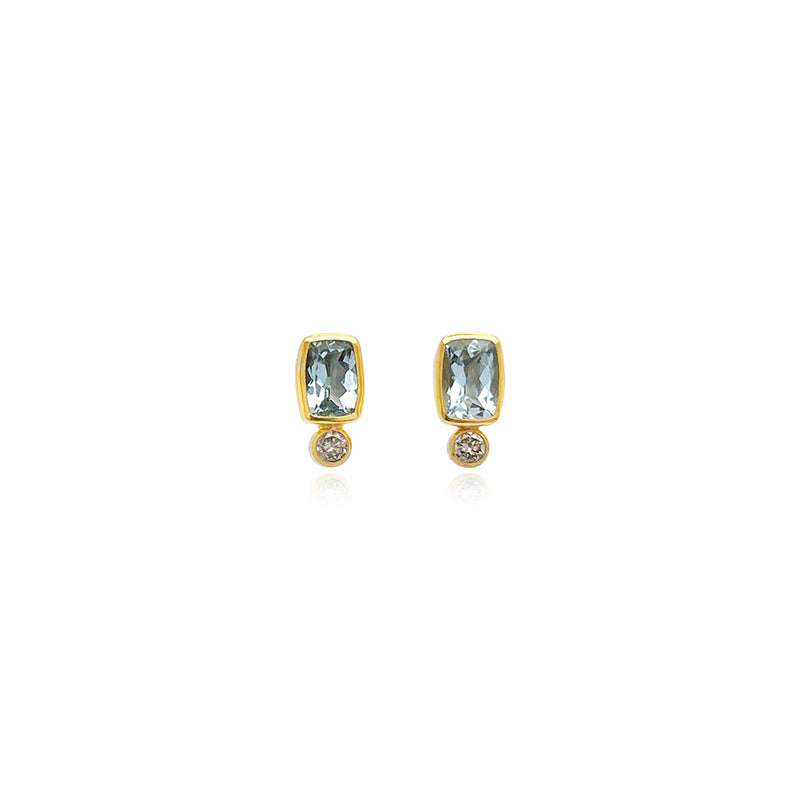 Aquamarine Cushion Cut and Diamond Earrings