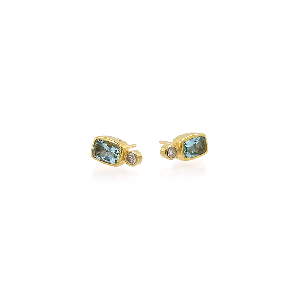 Aquamarine Cushion Cut and Diamond Earrings