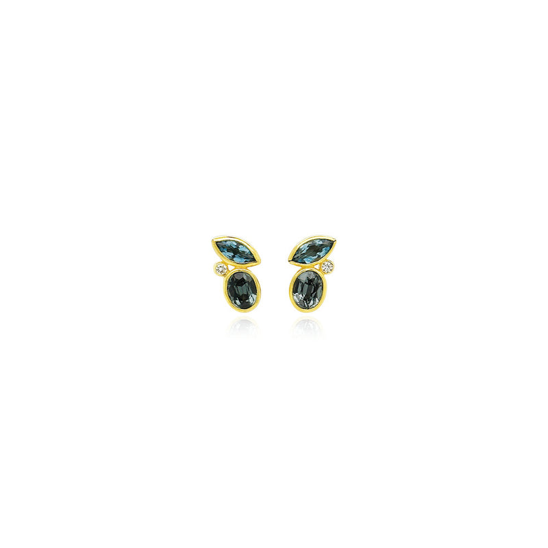 Spinel, Aquamarine and Diamond Stud Earrings