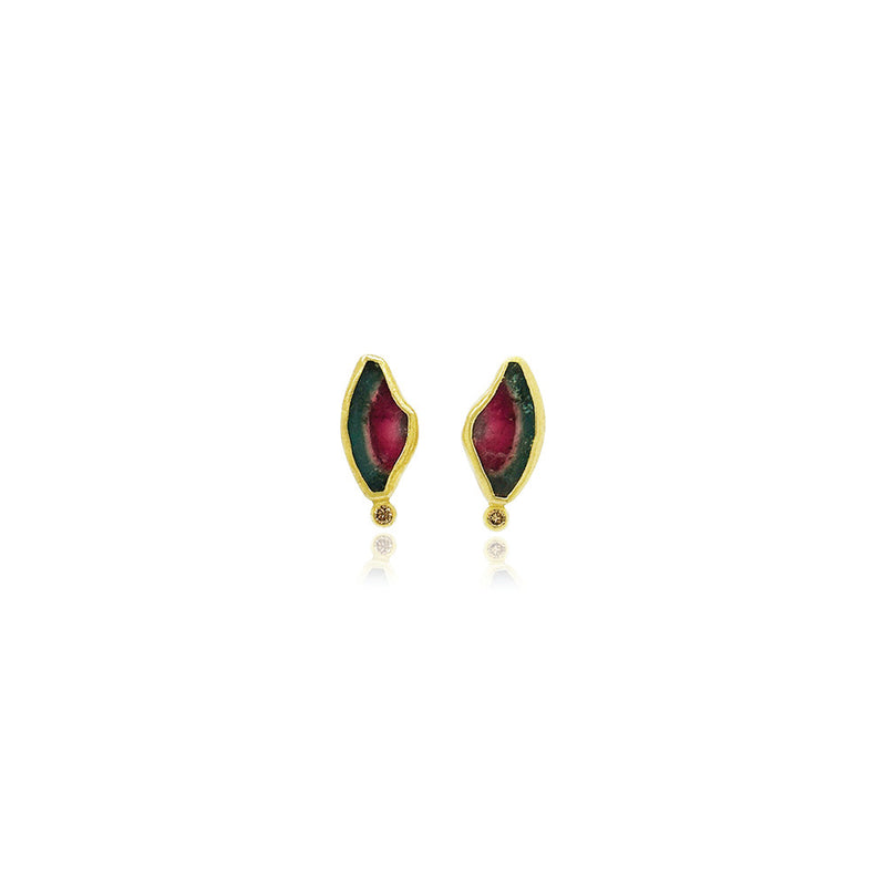 Watermelon Tourmaline Slice Earrings