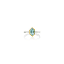 elongated hexagonal aquamarine ring