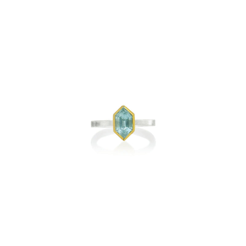 Elongated Hexagonal Aquamarine Ring
