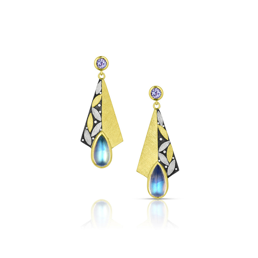 Tanzanite and moonstone drop earrings