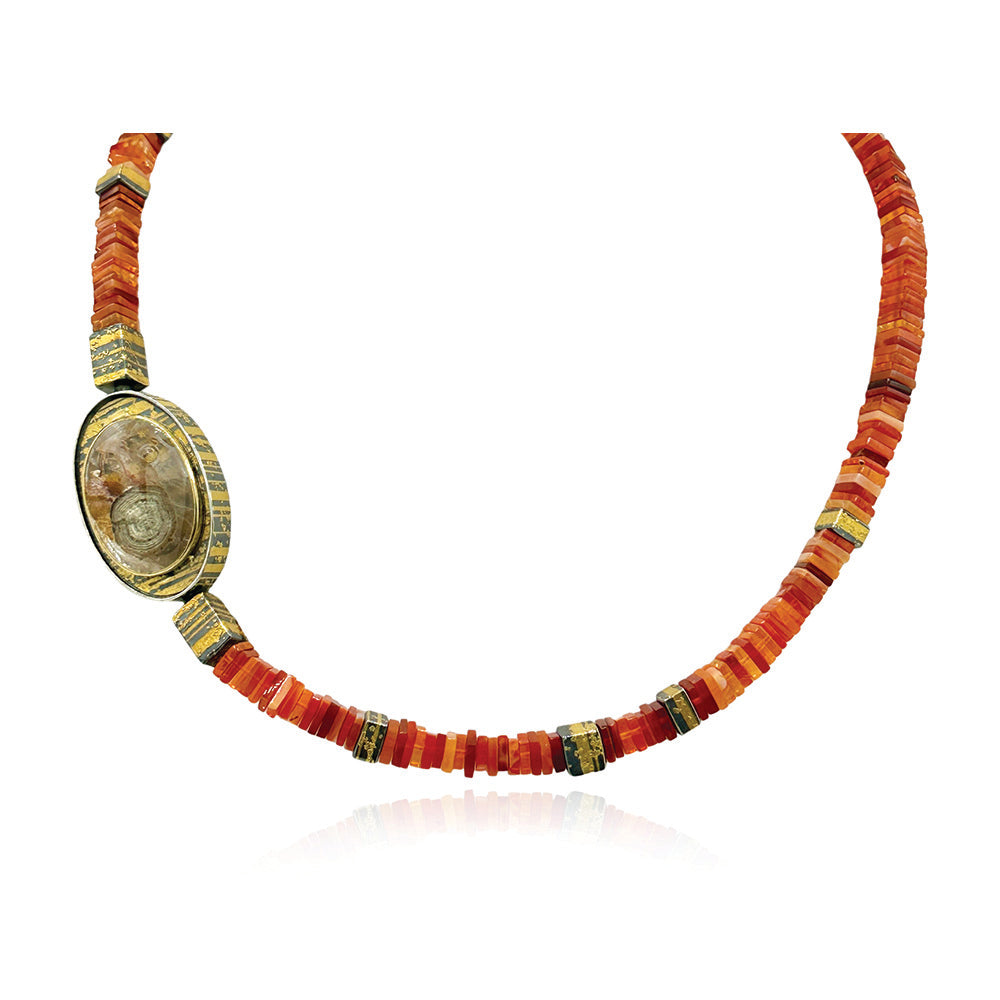 Mexican Fire Opal and Pyrite Sun Necklace