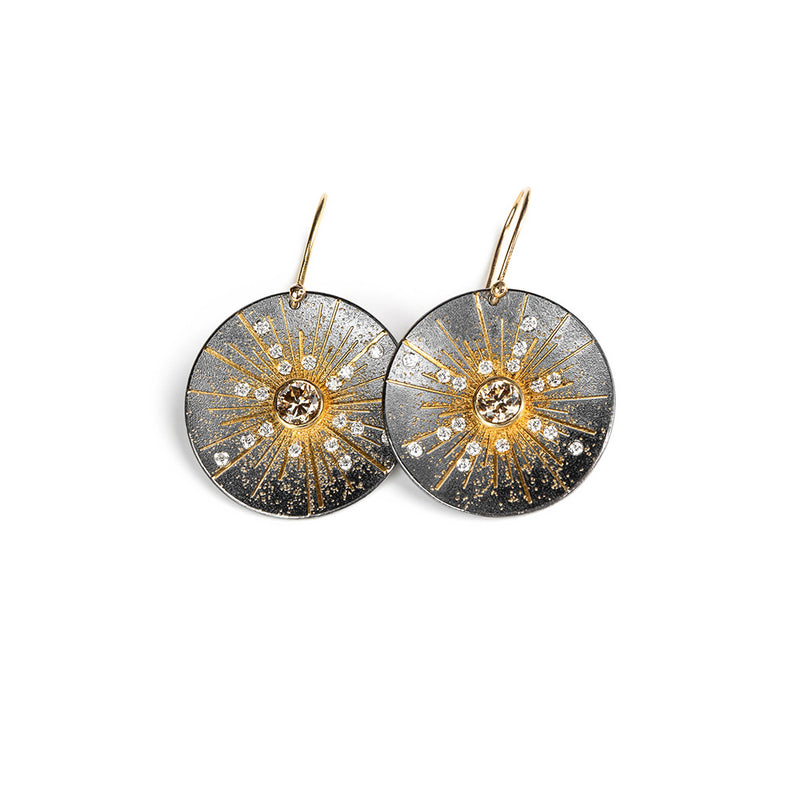Starburst Earrings with White and Brown Diamonds