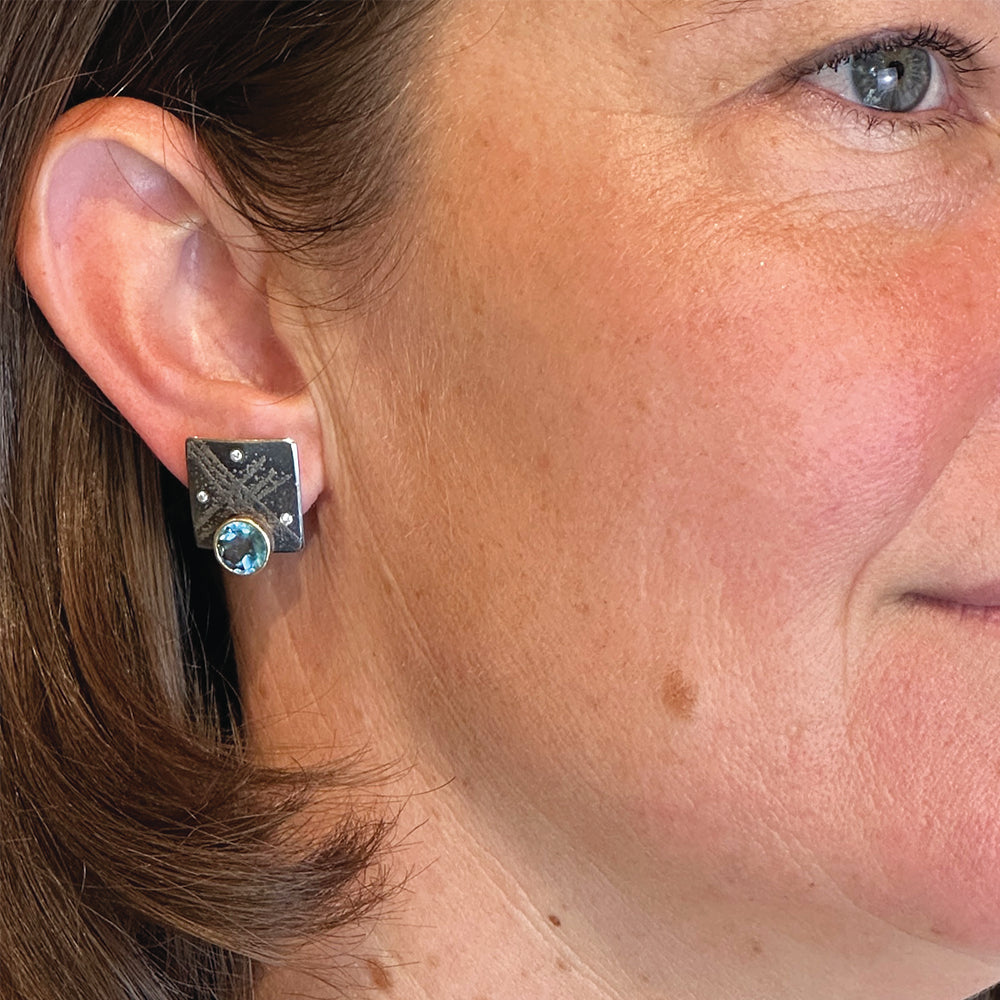 Aquamarine Square Post Earrings