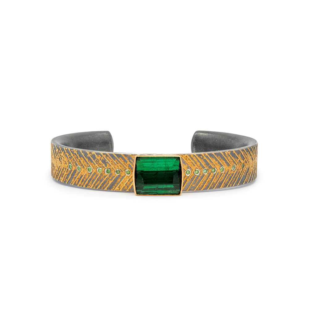 tourmaline and green diamond cuff