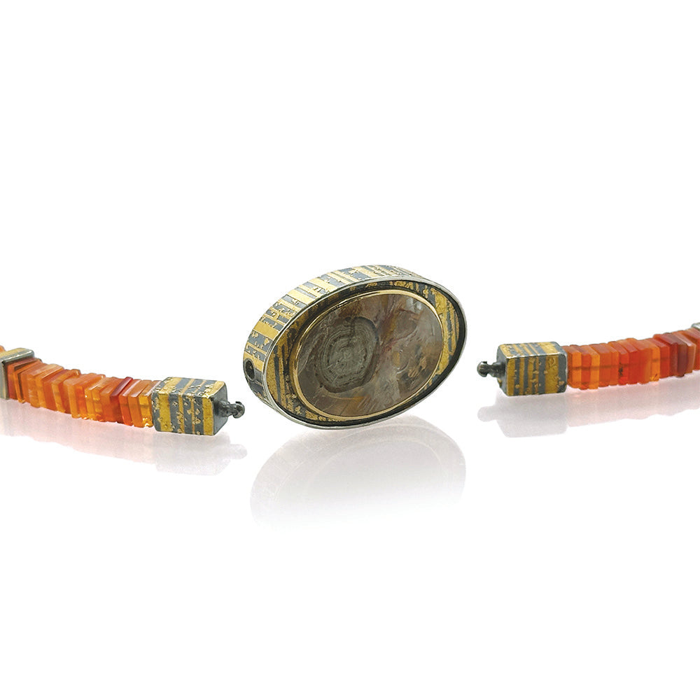 Mexican Fire Opal and Pyrite Sun Necklace