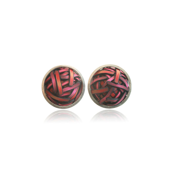 Red Ratan Button Earrings